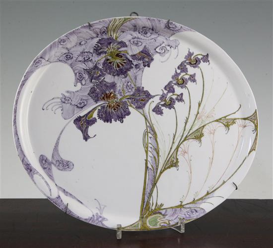 A Rozenburg Art Nouveau egg shell porcelain oval dish, by Sam Schellink, c.1905, 30.5cm